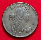 1804 Plain 4, No Stems Draped Bust 1/2 Half Cent Almost Uncirculated AU Coin