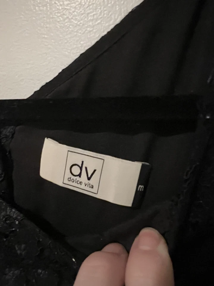 Mini Vestido Dolce Vita Para Mujer Negro Encaje Talla Mediana Corte Espalda Manga Larga Foto 2 de 4