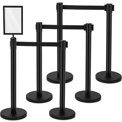 6 Pack Crowd Control Stanchions 9.8ft Retractable Belt Sign Holder Black