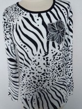 Damen Pullover Pulli Oberteil  weiß Animalprint Blüte Viskose OVANTI Gr.46
