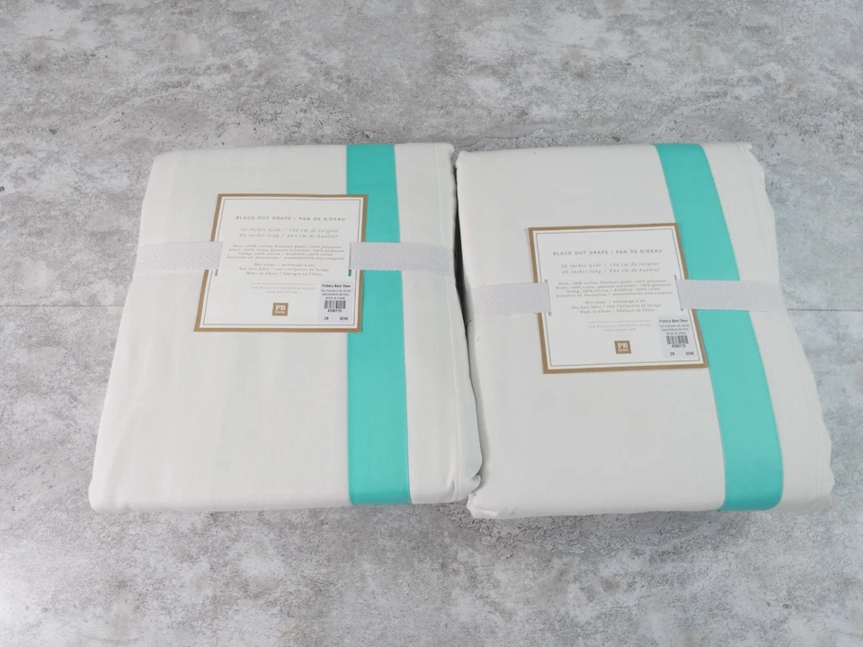 Juego de 2 cortinas oscuras Pottery Barn cinta verde azulado crema adolescente 52X92 Foto 3 de 4