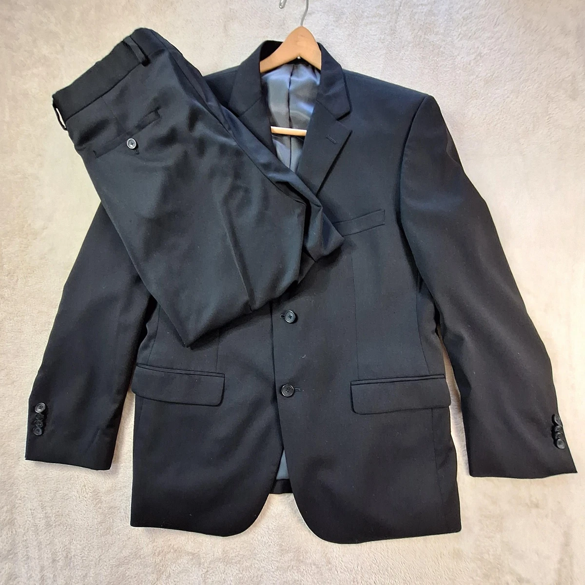 Abito Completo 2 Pezzi Kenneth Cole Reaction Nero, Giacca Due Bottoni E Pantaloni, Taglia 36R, Slim Fit