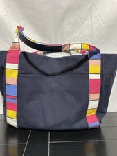Tommy Hilfiger Adelina Extra-Large Canvas Tote EUC Navy Two Handles Zip Pockets