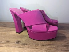 Nuovi sandali ZARA cinturino incrociato tacco alto plateau stile Y2K rosa fucsia taglia 40