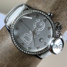 D&G Dolce and Gabbana Women DW0091 Dress Diamond Leather Quartz 40mm Watch 7"