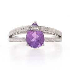 NEW Amethyst Overpass Ring - Sterling Silver 925 Size 8 Pear Solitaire 1.59ctw