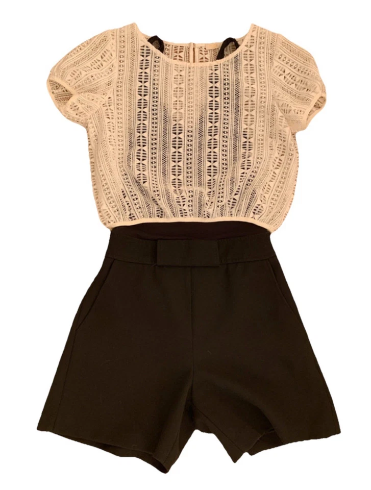 Mameluco para mujer Maje blanco y negro talla 36 = S malla encaje 2 piezas manga abullonada Foto 4 de 4