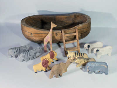 Vintage Arche Noah Holz Boot Set Handarbeit Primitiver Stil