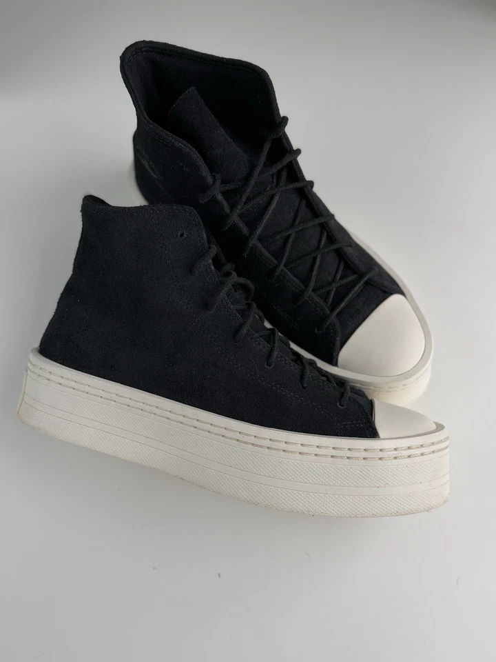 Zapatillas de plataforma Converse All Star para mujer talla 9 negras gamuza elevación moderna Foto 2 de 4
