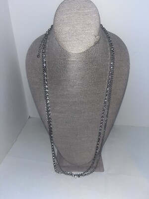 Chicos Chain Necklace Rhinestone Long Multi Strand Silver Tone