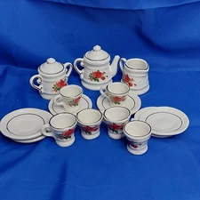 Red Rose Miniature Tea Set 17 Piece doll house tea set cups saucers pots lids