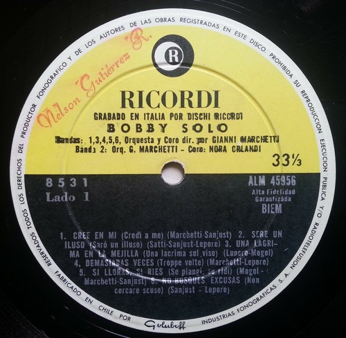 BOBBY SOLO THE WINNER OF SANREMO 1965 UNIQ CVR & PS UNIQ COMP CHILEAN PRESS ONLY - Picture 8 of 12