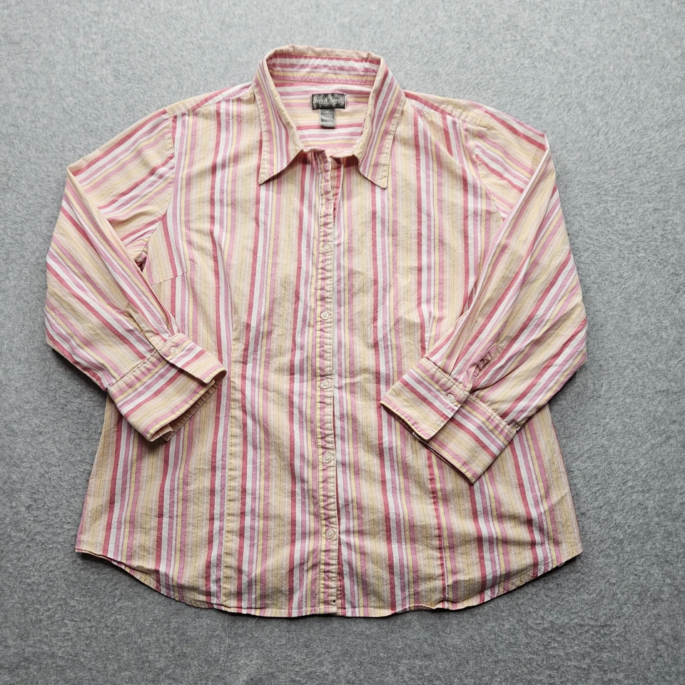 Prendas para el torso Steve & Barry para mujer XXL rosa a rayas con botones mangas largas Foto 3 de 4