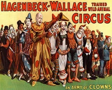 POSTER HAGENGECK WALLACE CIRCUS AN ARMY OF CLOWNS CHILDREN VINTAGE REPRO FREE SH