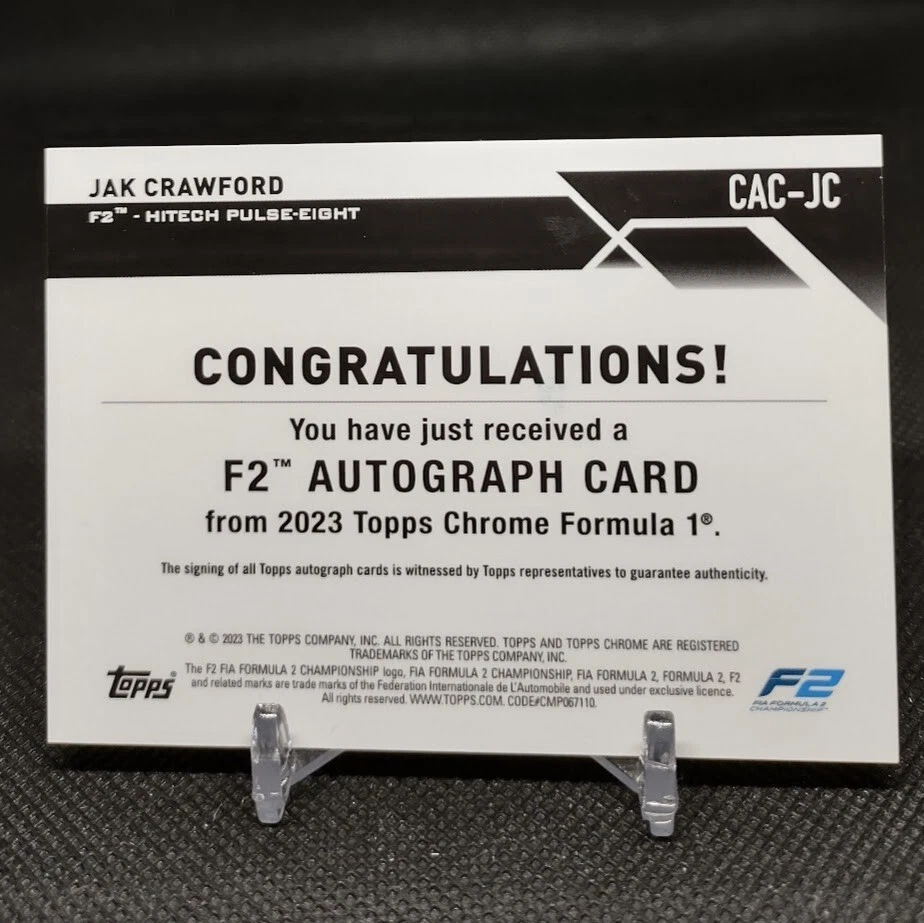Jak Crawford 2023 Topps Formula 1 F1 F2 Chrome Autograph Refractor Auto #CAC-JC - Image 2 of 2