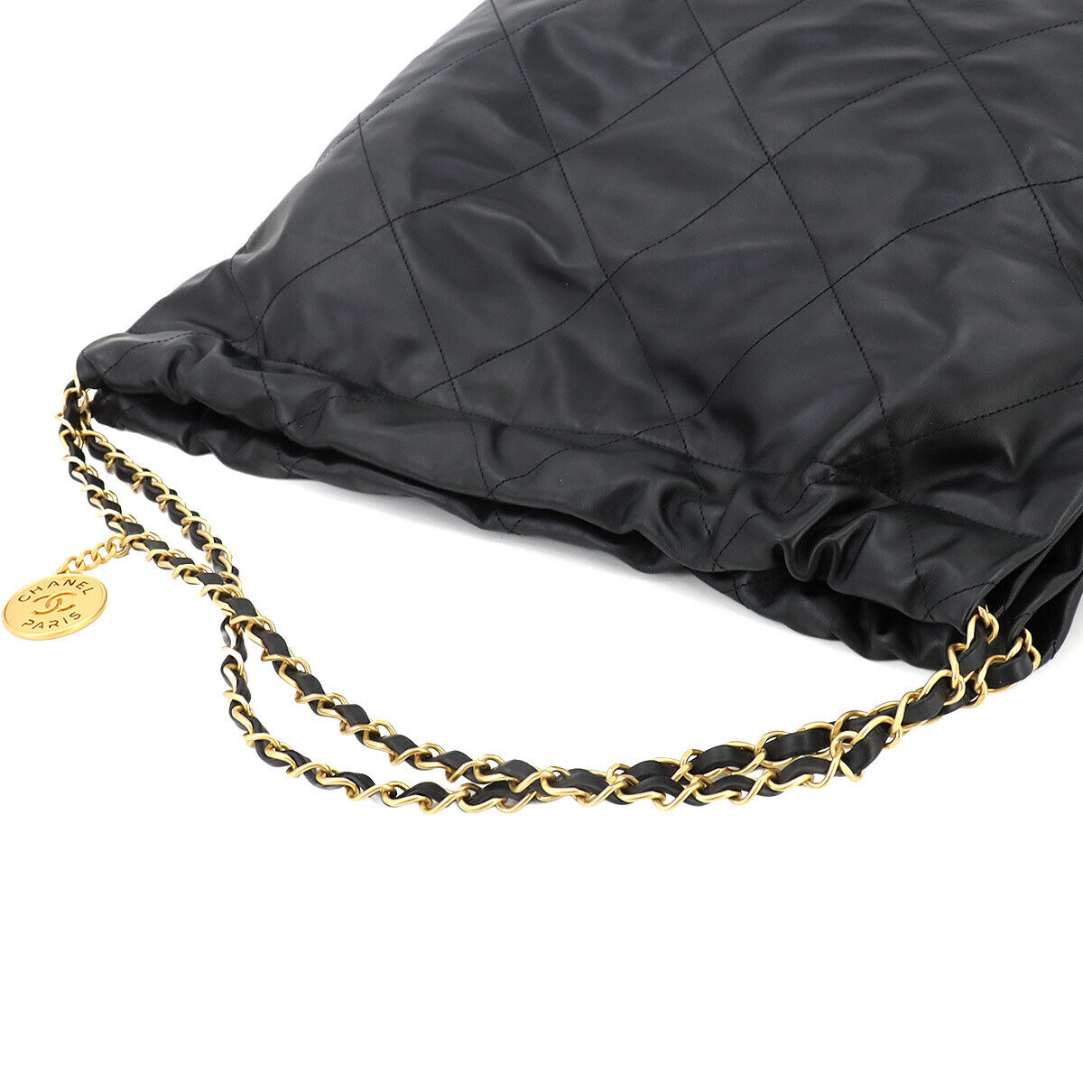 CHANEL 22 Large Chain Shoulder Bag Leather Black AS3262 CHANEL 22 Large Chain Shoulder Bag Leather Black AS3262