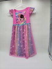 Barbie Girl's Pink with rainbow overlay fantasy nightgown size 4