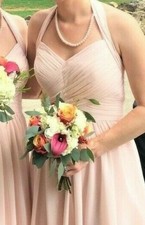 NWT Bill Levkoff Halter Dress Chiffon flowing Gown Blush PInk NEW Bridesmaid 12