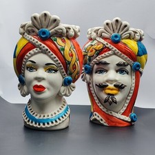 Testa di Moro in Ceramica di Caltagirone con Tema Fiori e Limoni – Altezza 22 cm