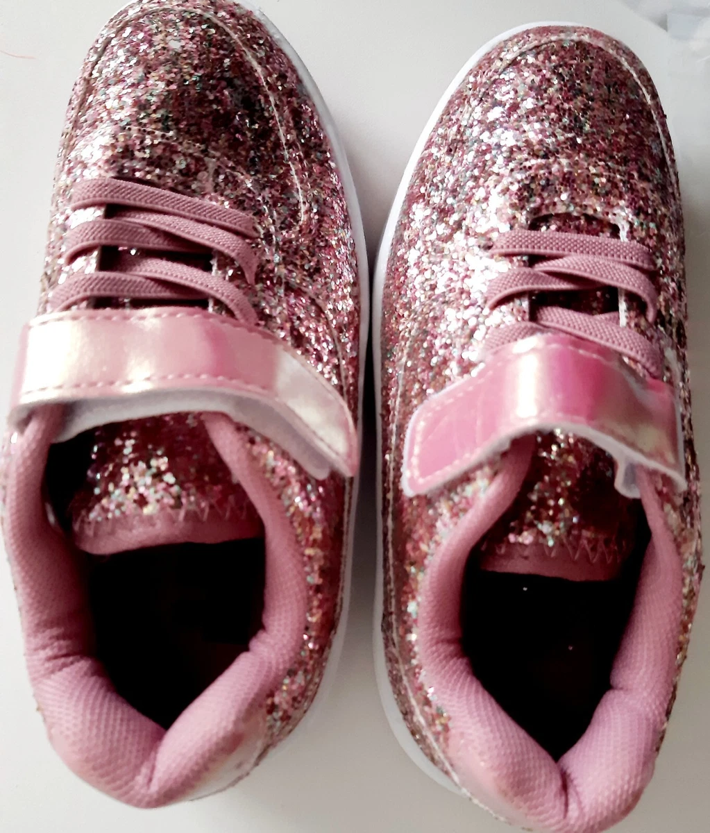 FABRIC girls Pink Glitter Party Sparkly Sneakers Trainers Size 11
