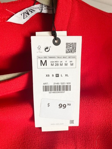 NWT Zara Red Square Neck Sleeveless Stretch Midi Dress M - Picture 7 of 7