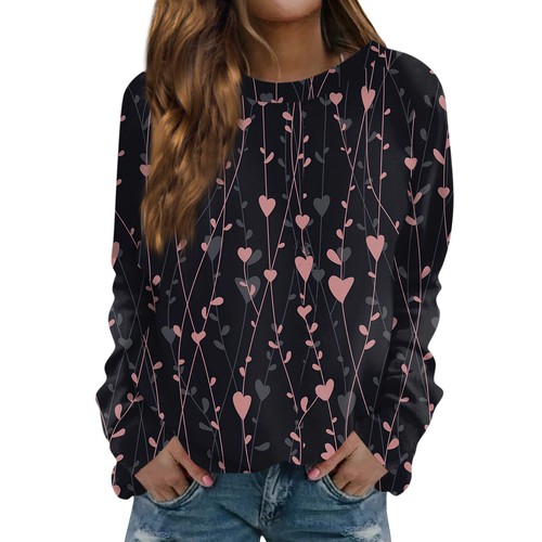 Women's Fashion Casual Long Sleeve Valentine's Day Printed Round Neck - Picture 4 of 30