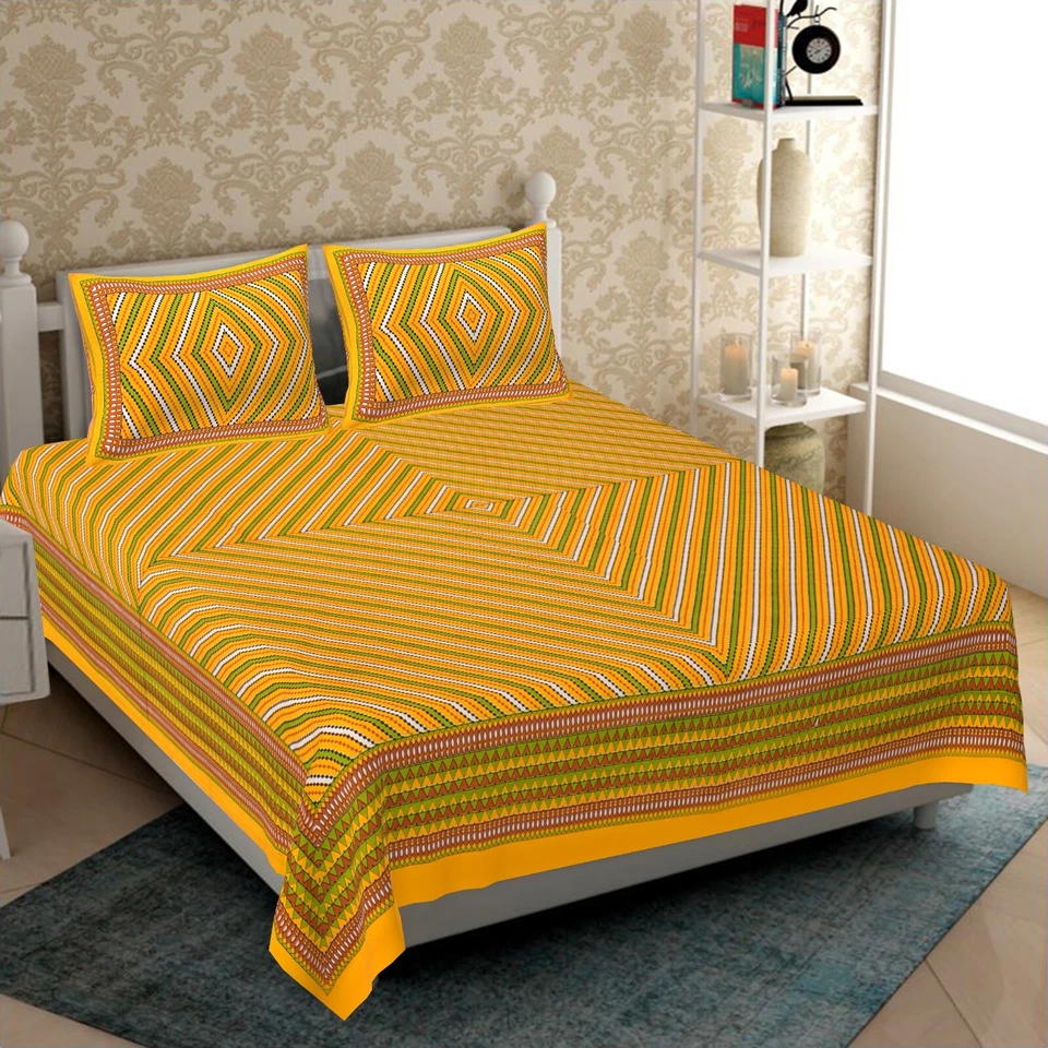 New Indian Handmade Floral Cotton Double Size Bed Sheet With 2 Pillow Covers Set - Image 4 of 4