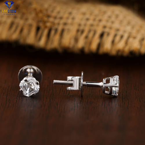 0.80 TCW Asscher Cut Labgrown Diamond Stud Earring 18k White Gold Labstone - Picture 4 of 5