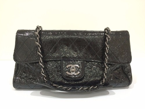 authentic chanel classic flap 2.55 shoulder bag black