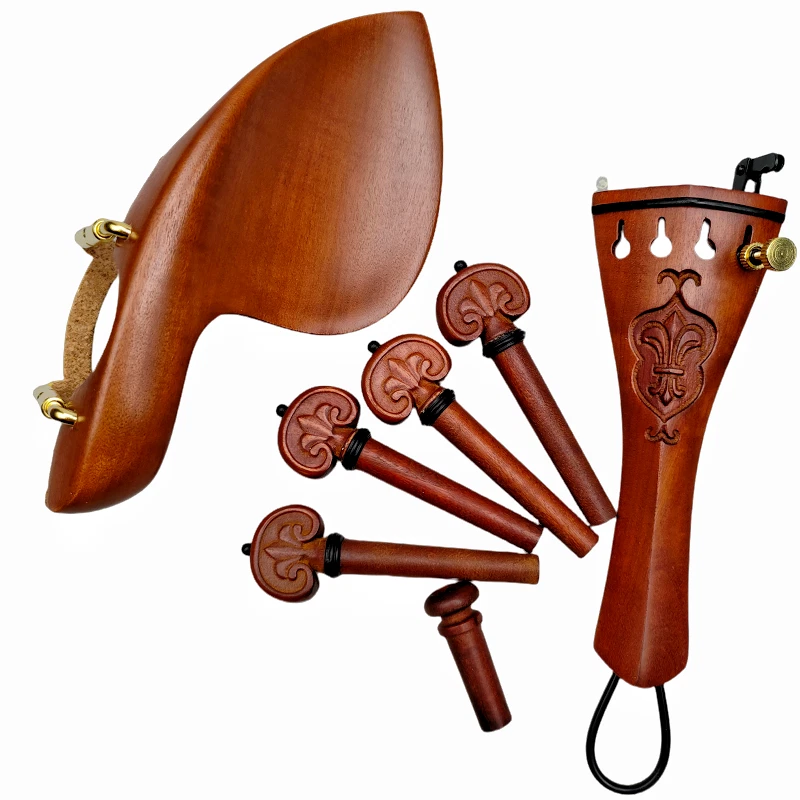 Carved wood Violin Accessories Parts Violin Tailpiece+Chinrest+Pegs+endpin 4/4 - Image 3 of 4