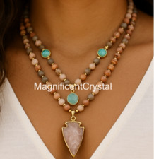 Rose Quartz Mala Healing Pendant Stone Neckla...