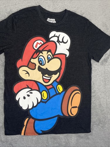 Super Mario Men T-Shirt Short Sleeve Size L Large Charcoal Gray - Picture 2 of 14