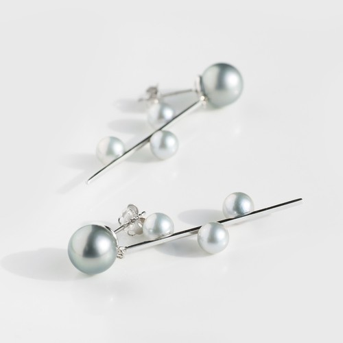 Silver Gray Akoya Pearl&Tahitian Saltwater Pearl Earrings 14K Solid White Gold - Picture 2 of 6