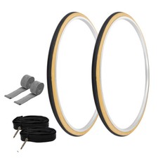 PRO TIRES 27" x 1-1/4" Black/Gum P-148 W/TUBES  RIM STRIPS 60mm Presta Valve