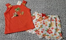 NWT GYMBOREE 2 PC CORAL  WHITE TROPICAL SHORTY PAJAMAS GYMMIES PJS SZ XS 3-4