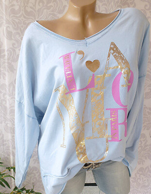 AA 68  oversize Shirt Longsleeve mit metallic Gold Schrift lamour blau