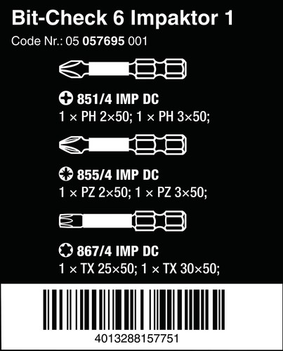 Wera Impact Duty Screwdriver Bit Set Bit Check 6 Impaktor 1 PH PZ TX 6pc - Picture 11 of 11