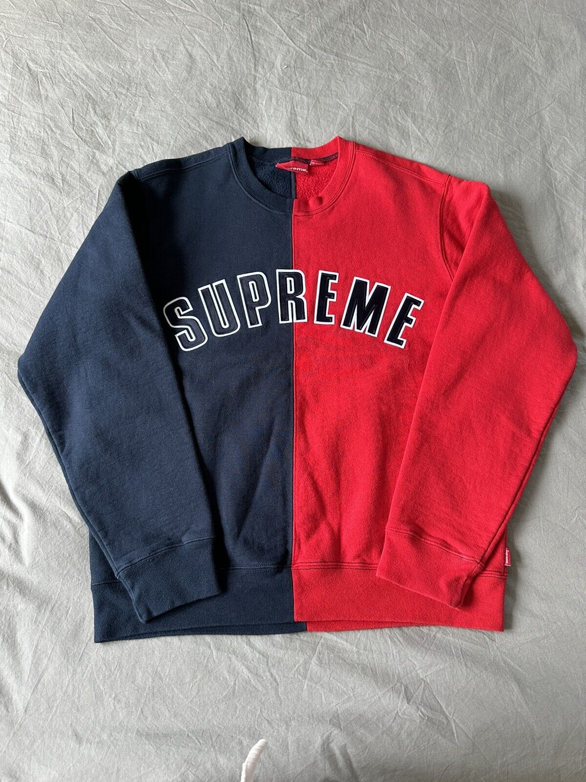 Supreme Split Crewneck Sweatshirt Size Small Navy/Red