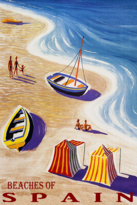 Beaches Of Spain Family Fun Sea Boat Summer Travel Vintage Poster Repro FREE S/H