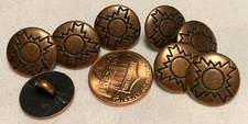 8 Antique Copper Tone Metal Shank Buttons Just Over 9/16" 15mm 12617