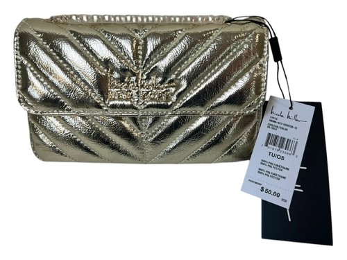 Nicole Miller Gold Quilted Chain Strap Crossbody Small Bag Purse Card Slots NWT
