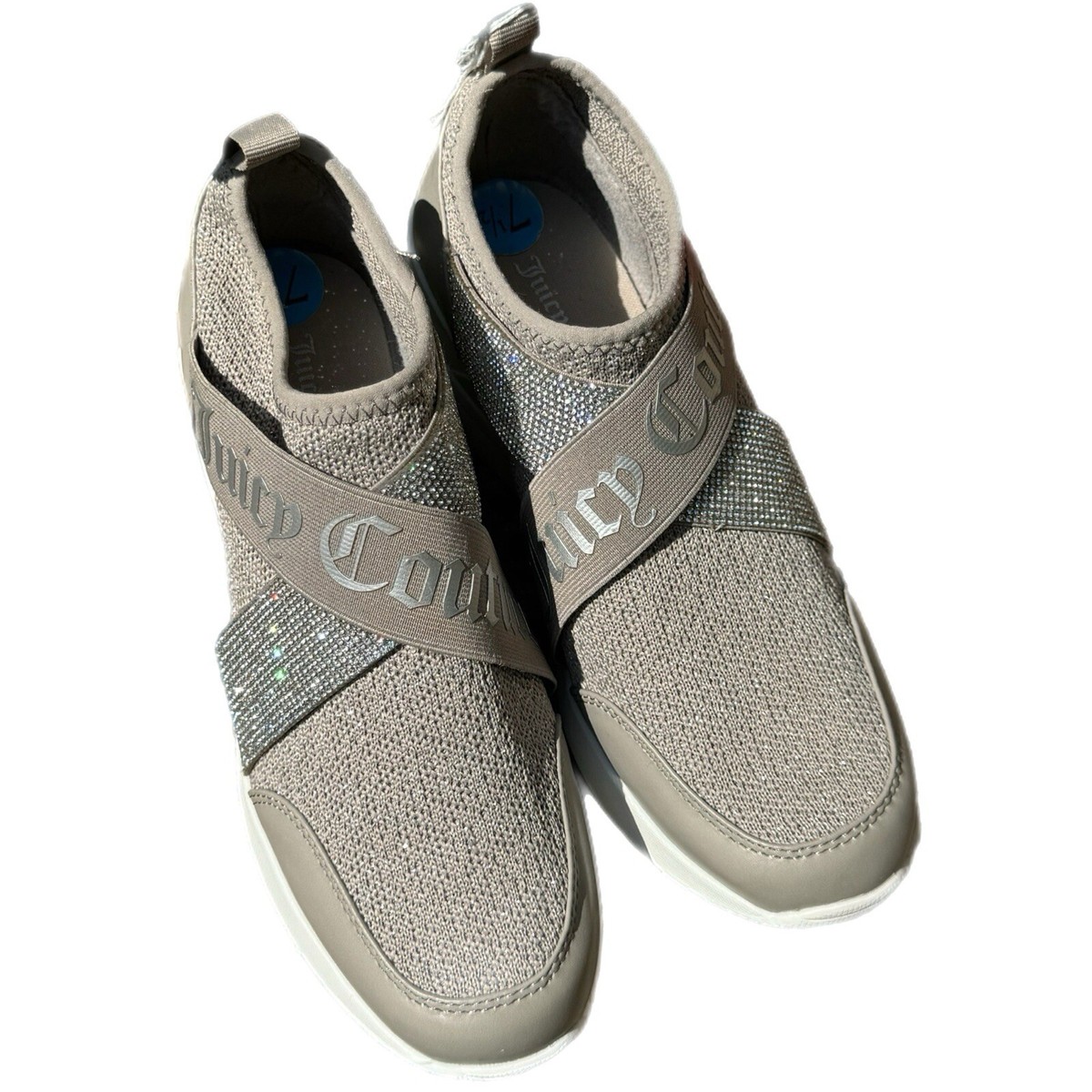 Juicy Couture Eviee wedge grey fabric sneaker rhinestone glitter