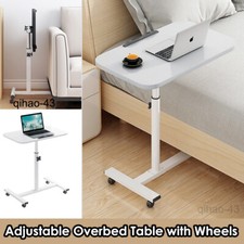 Height Angle Adjustable Mobile Overbed Table Over Hospital Bed Tray Laptop Table