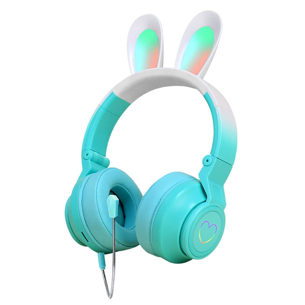 LED Light-Up Bunny Ear Kids Headphones with Noise Cancelling & Adjustable Fit