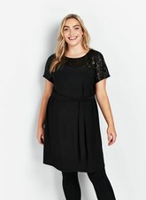 Ex Evans Womens Black Sequin Dress Size 14 - RRP £35 - (C3)