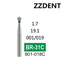 100 PCS BR-31C 801-018C Ball Round Type Green Coarse Grit FG Dental Diamond Burs