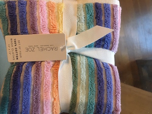 Rachel Zoe weiche Waschlappen Frühling Regenbogen Streifen Gesichtstücher 13x13" Neu mit Etikett Set 4