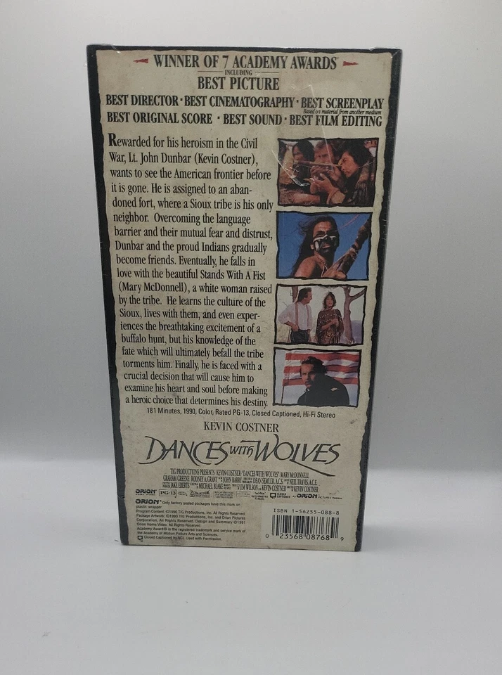 Dances With Wolves VHS Factory Sealed Studio Watermark Original Release 1990 - Image 2 of 4