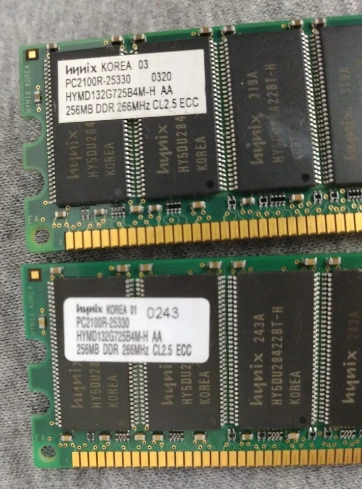 Hynix 512MB (2X256MB) DDR1 PC2100R-25330 266MHz ECC Reg RAM HYMD132G725B4M-H AA - Image 2 of 3