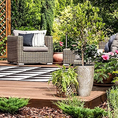 Garden Set of 2 Tree 14 Inch Round Planters for Outdoor Plants 21'' Tall Beige - Picture 7 of 7